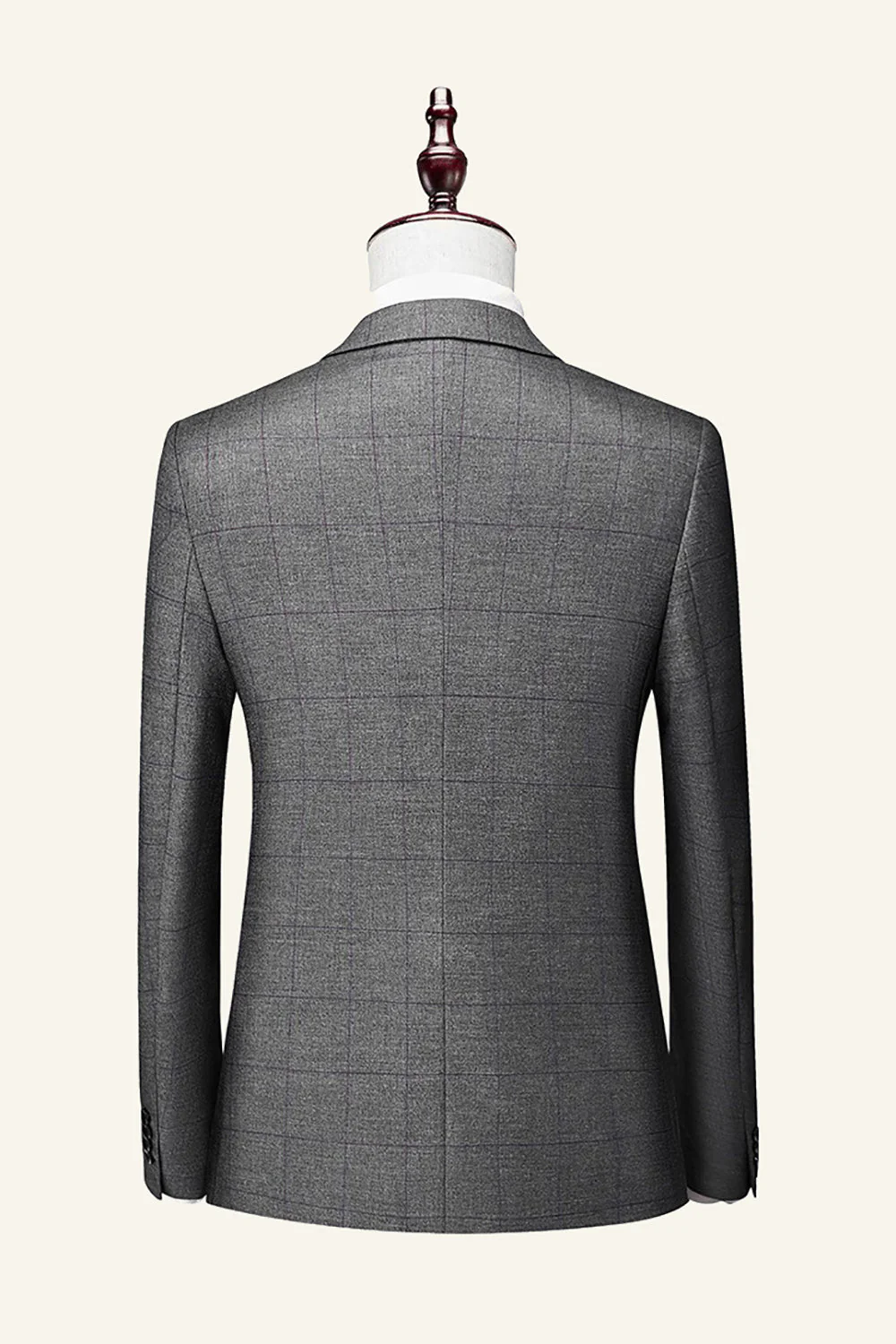 Costume de mariage pour hommes à carreaux gris 3 pièces à revers cranté - Image 6