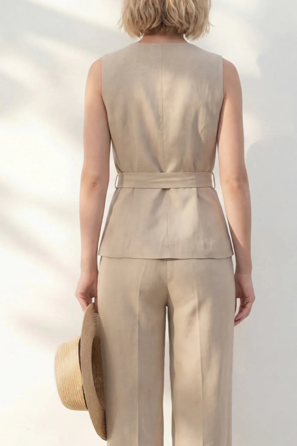 Costume femme long à col en V à col en V long avec ceinture - Image 3