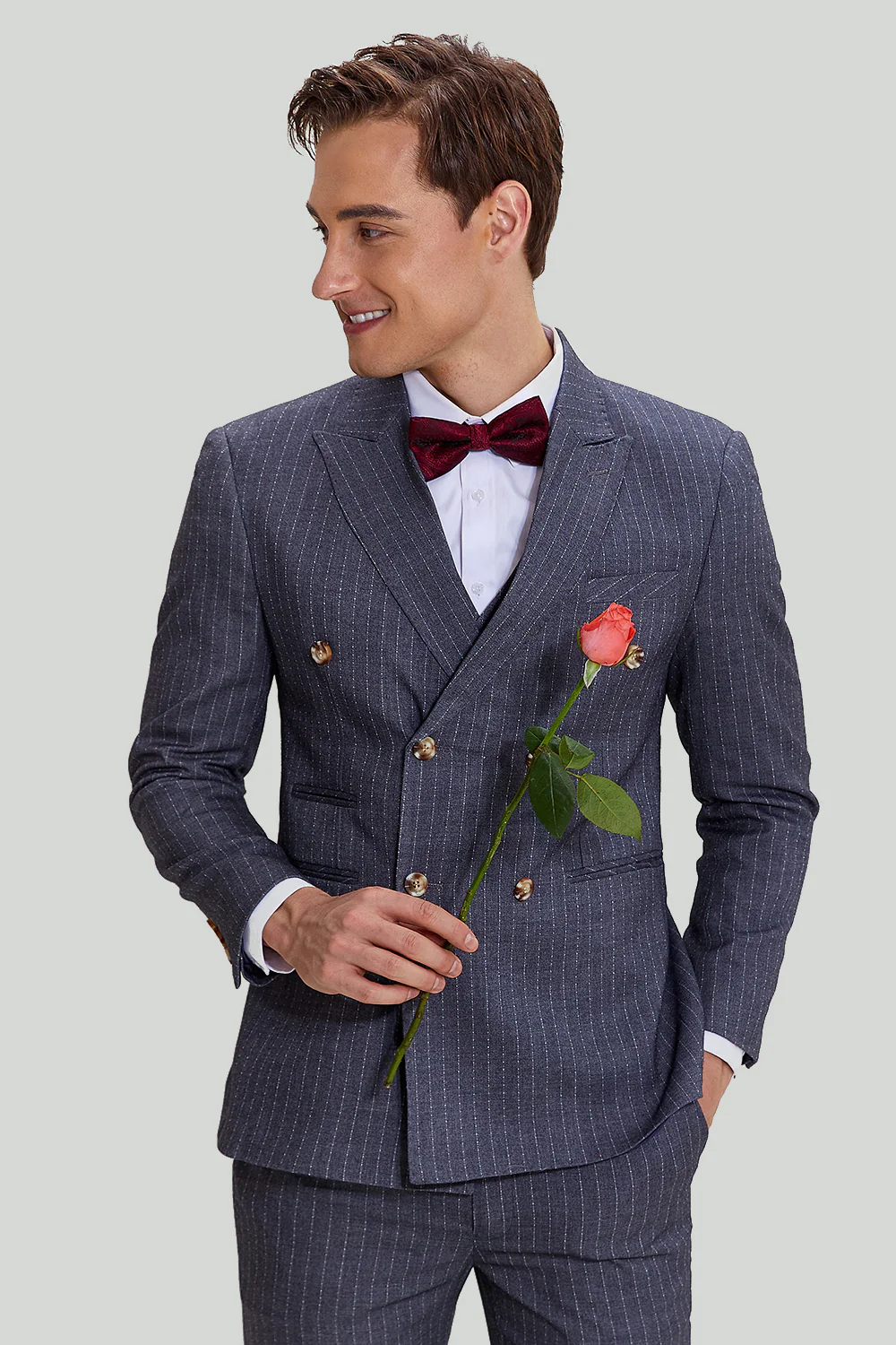 Costume Gris Pinstripe 3 pièces homme - Image 6