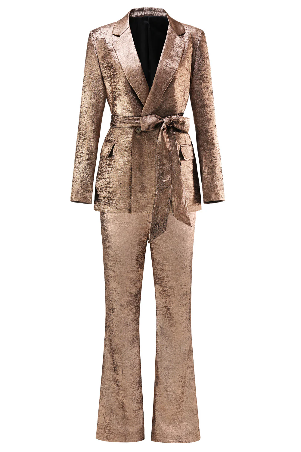 Costumes 2 pièces dorés pour femmes avec ceinture - Image 3
