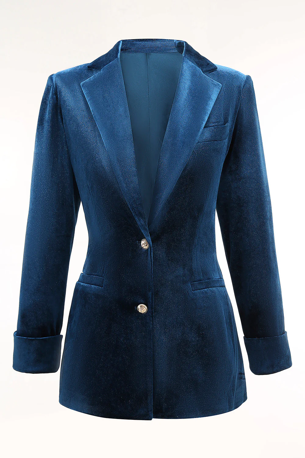 Costumes 2 pièces en velours bleu paon à revers crantés pour femmes - Image 4