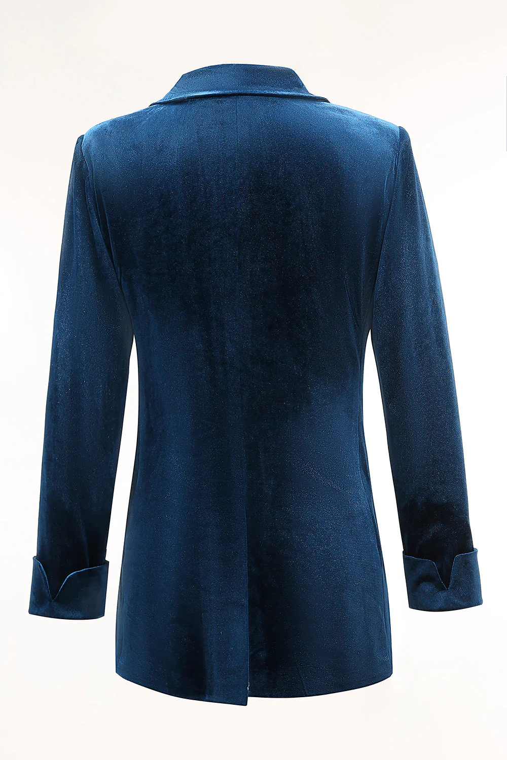 Costumes 2 pièces en velours bleu paon à revers crantés pour femmes - Image 5