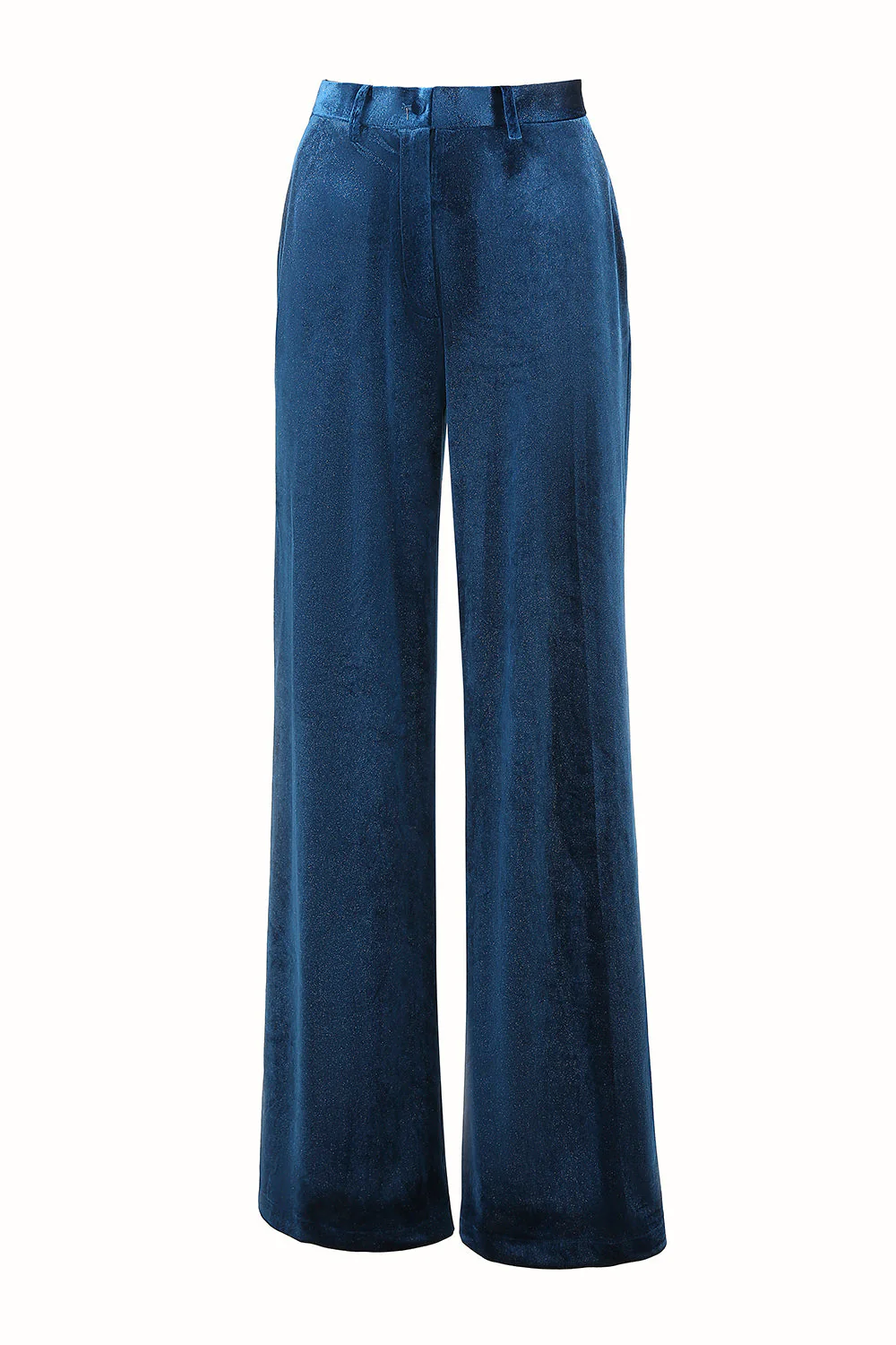 Costumes 2 pièces en velours bleu paon à revers crantés pour femmes - Image 9