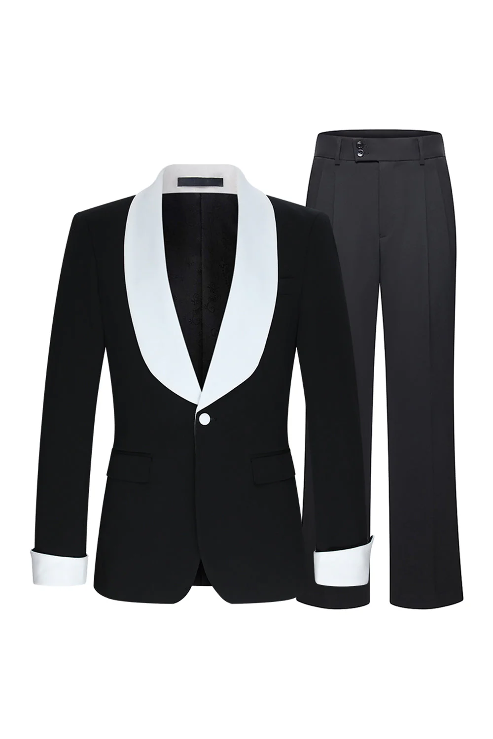 Costumes 2 pièces noirs à revers châle un bouton pour hommes