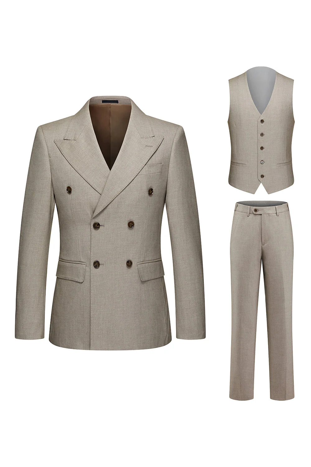 Costumes 3 pièces en revers de Peak Dark Khaki Dark Peak pour hommes
