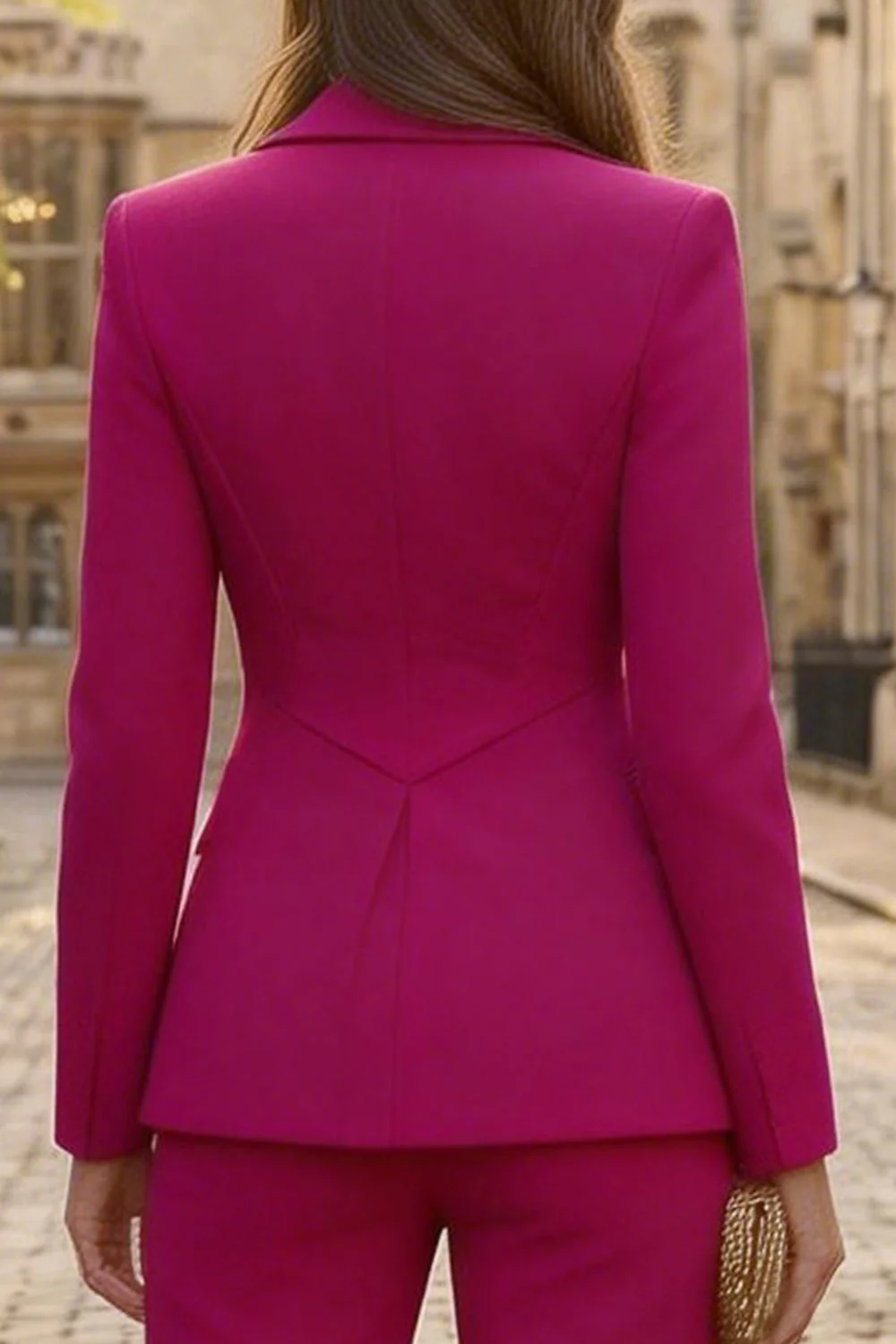 Costume d'affaires femme 2 pièces fuchsia revers pointe coupe slim - Image 4