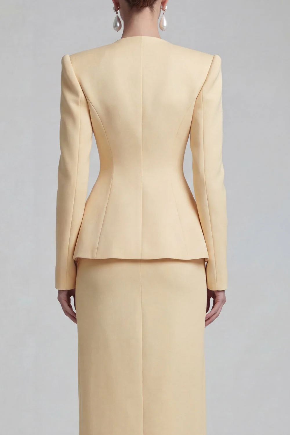 Costumes d’affaires verts 2 pièces à simple boutonnage à revers à jambes larges avec fente - Image 12