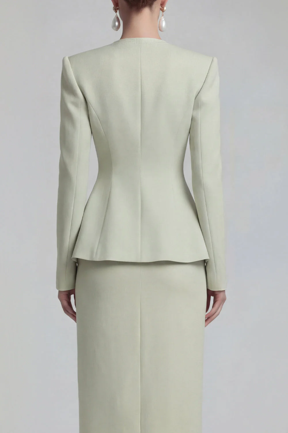 Costumes d’affaires verts 2 pièces à simple boutonnage à revers à jambes larges avec fente - Image 4