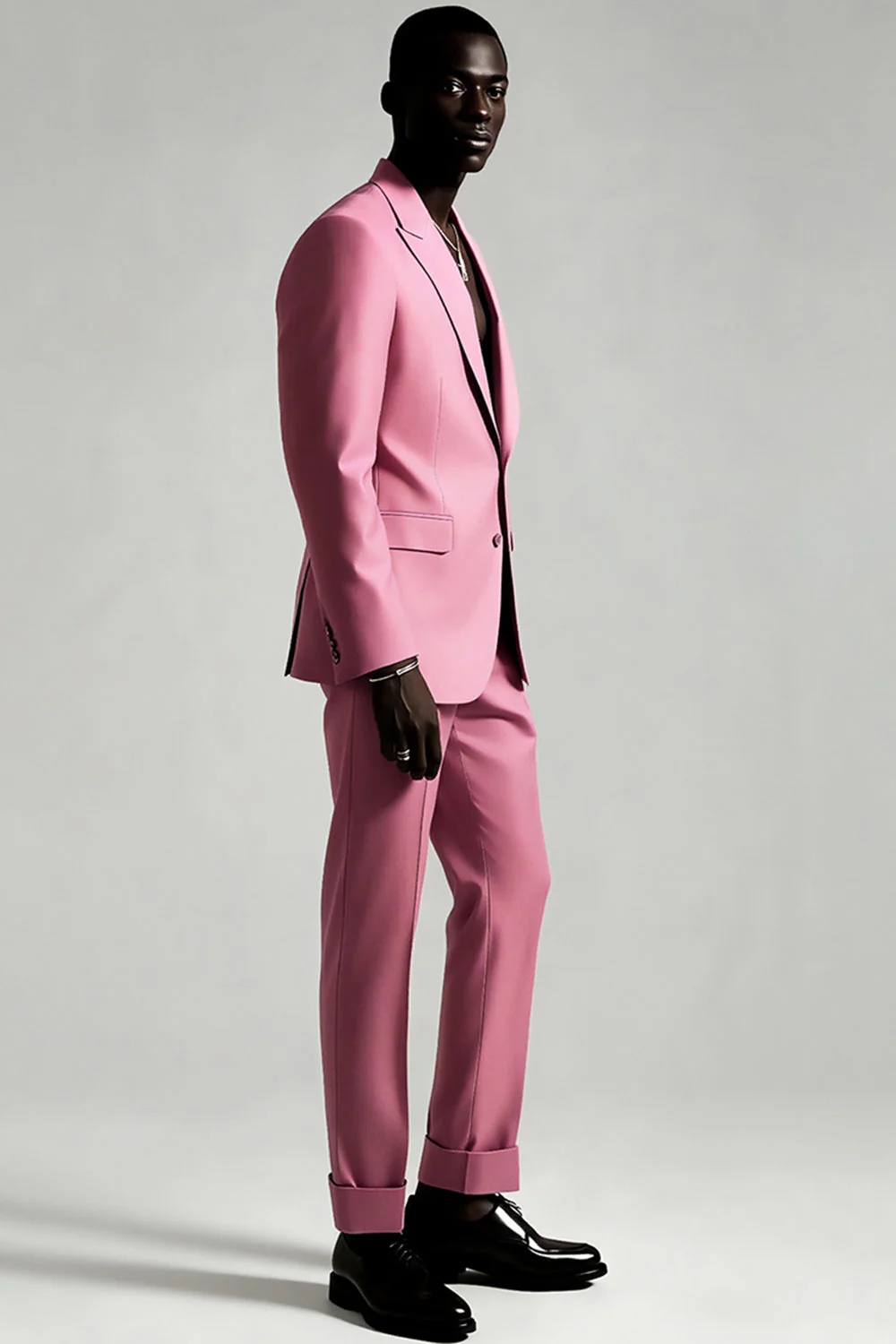 Costumes de bal 2 pièces gris rose à revers en pointe pour hommes - Image 3