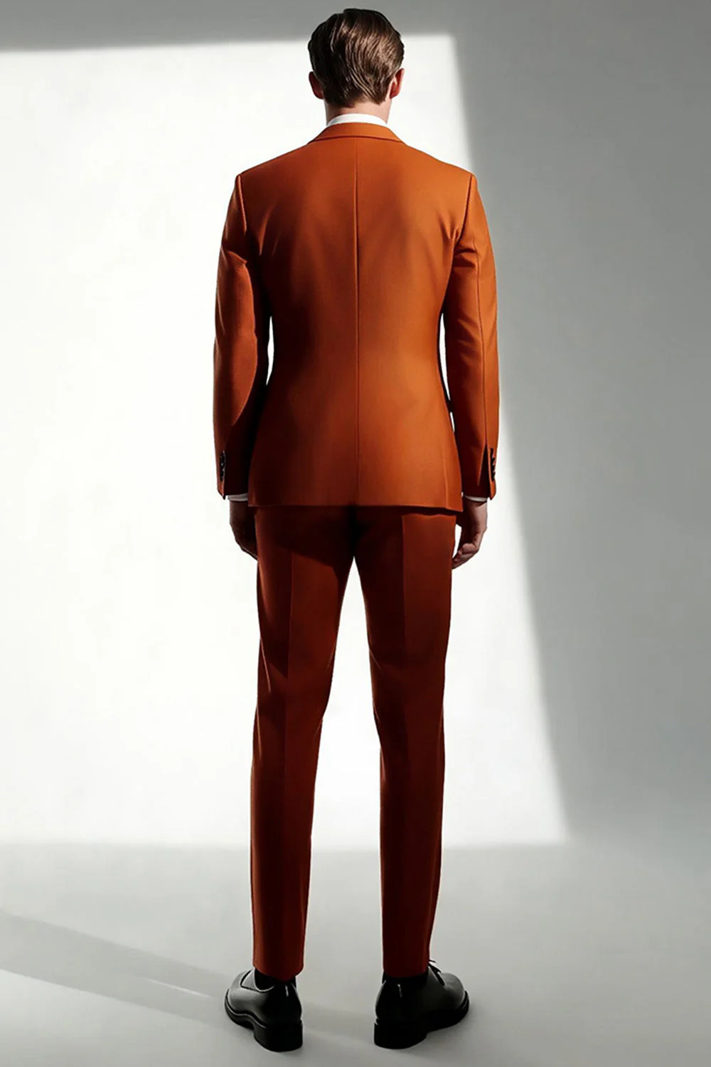 Costumes de bal 2 pièces orange foncé à revers en pointe pour hommes - Image 2