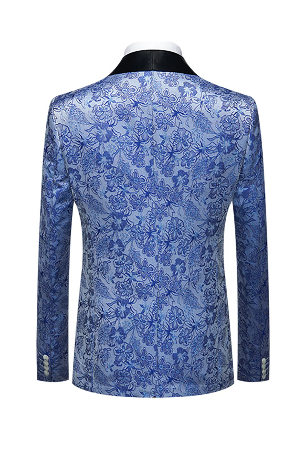 Costumes de Soirée 3 pièces en jacquard à revers bleu clair pour hommes - Image 2