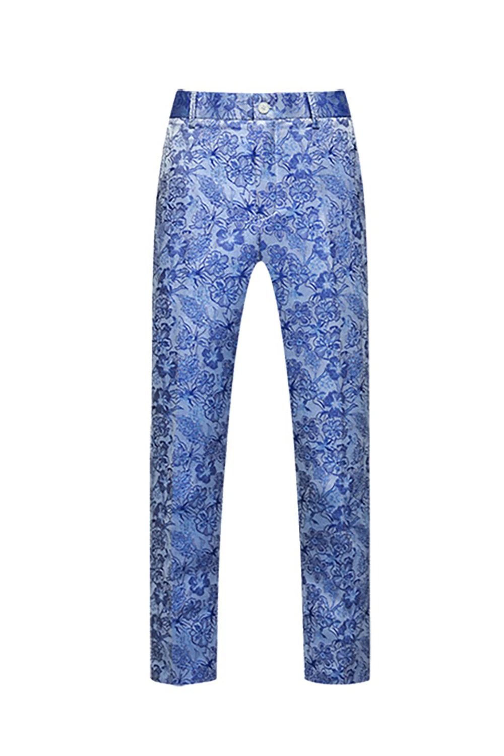 Costumes de Soirée 3 pièces en jacquard à revers bleu clair pour hommes - Image 4
