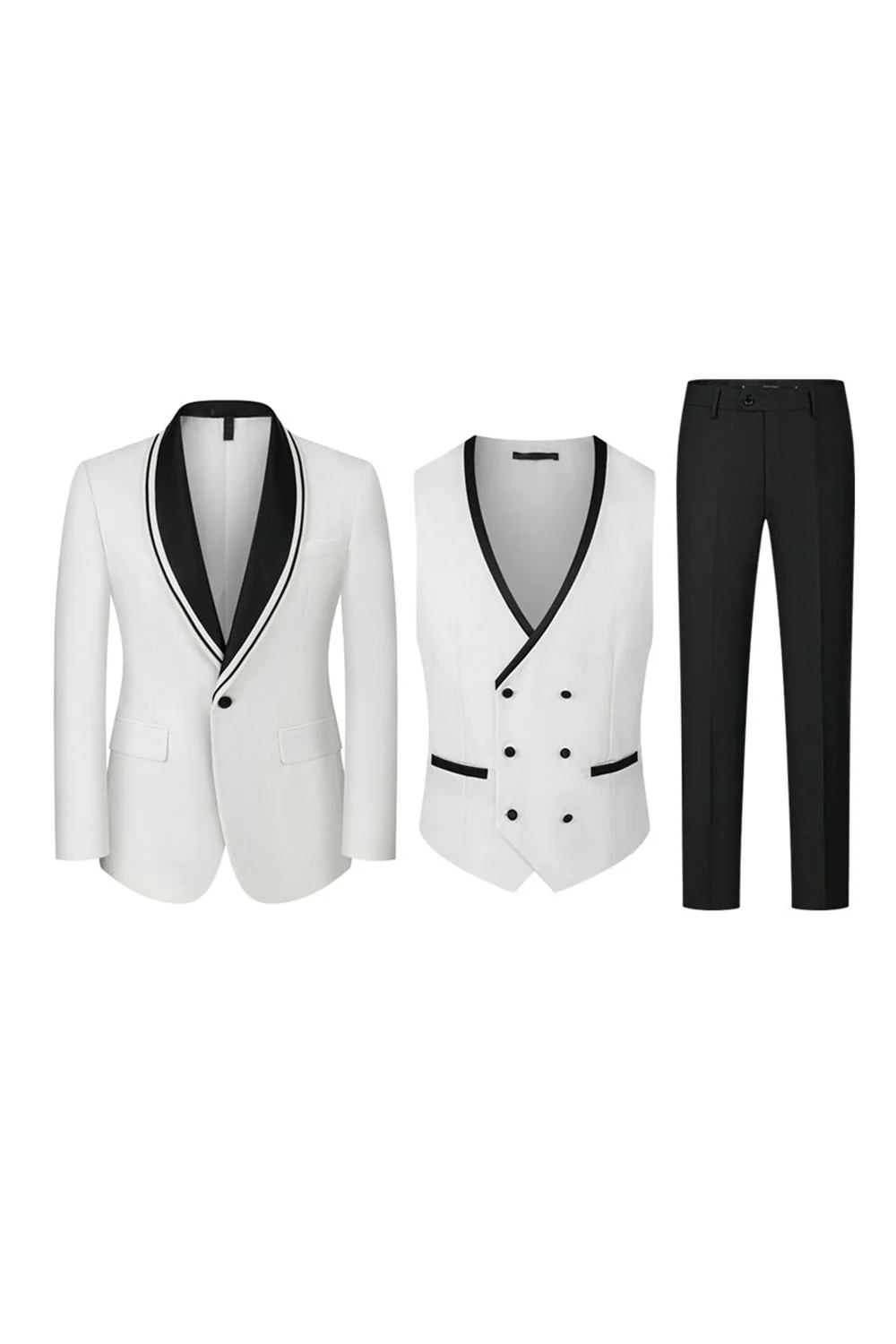 Costumes de bal bleus 3 pièces à un bouton, revers de châle et bouton, costumes de bal pour hommes - Image 9