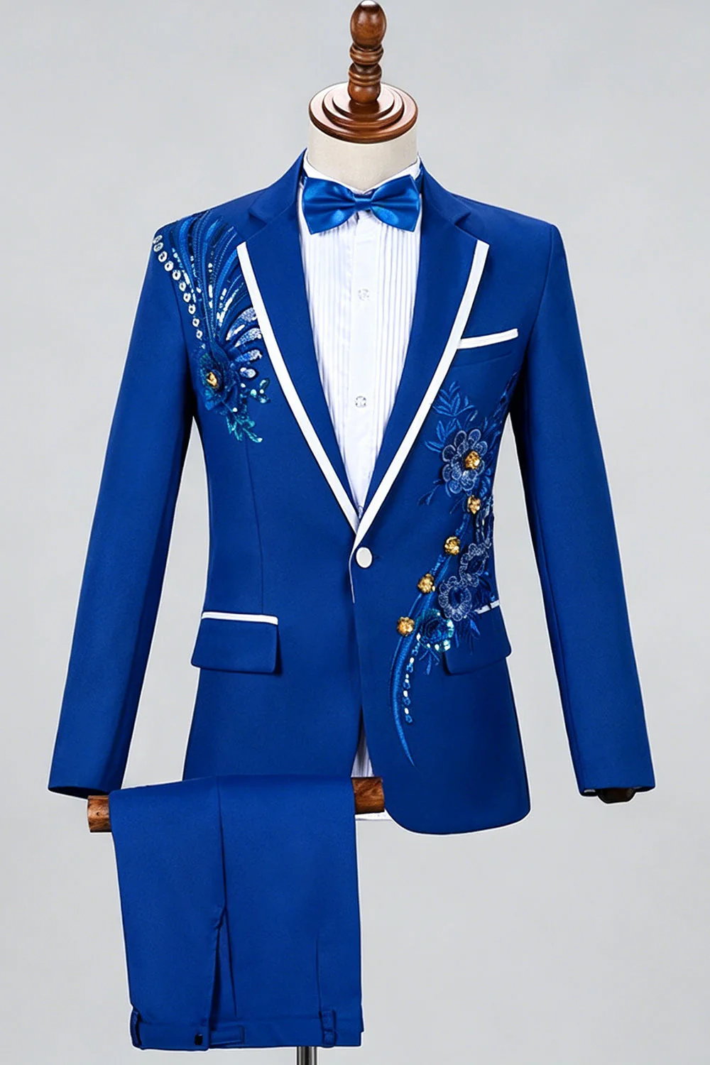 Costumes de bal bleus à boutons à boutons et perles pour hommes - Image 3