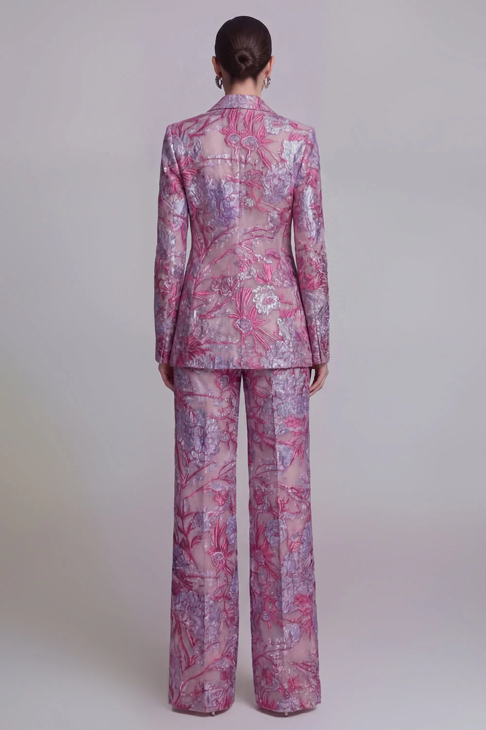 Costumes de bal de bal, en dentelle bleu foncé, fleurs, deux pièces, boutonnés simples et encochés - Image 6