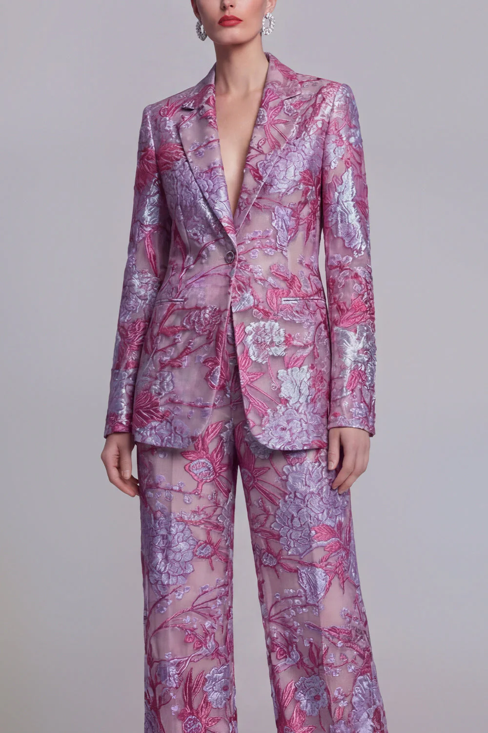 Costumes de bal de bal, en dentelle bleu foncé, fleurs, deux pièces, boutonnés simples et encochés - Image 7