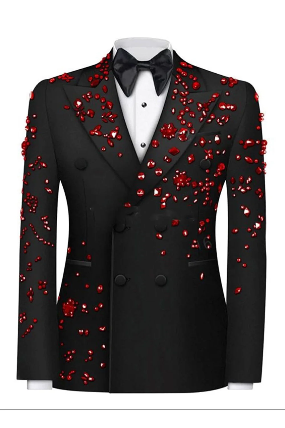 Costumes de bal de bal en deux pièces à revers pointus noirs à perles étincelantes - Image 7