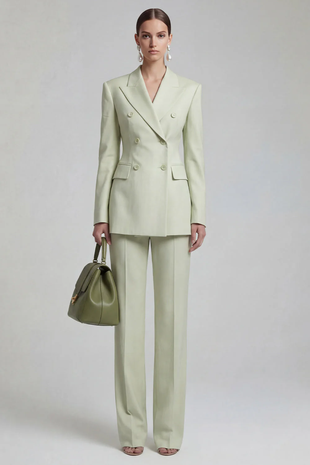 Costume de bal vert revers pointe double boutonnage coupe slim