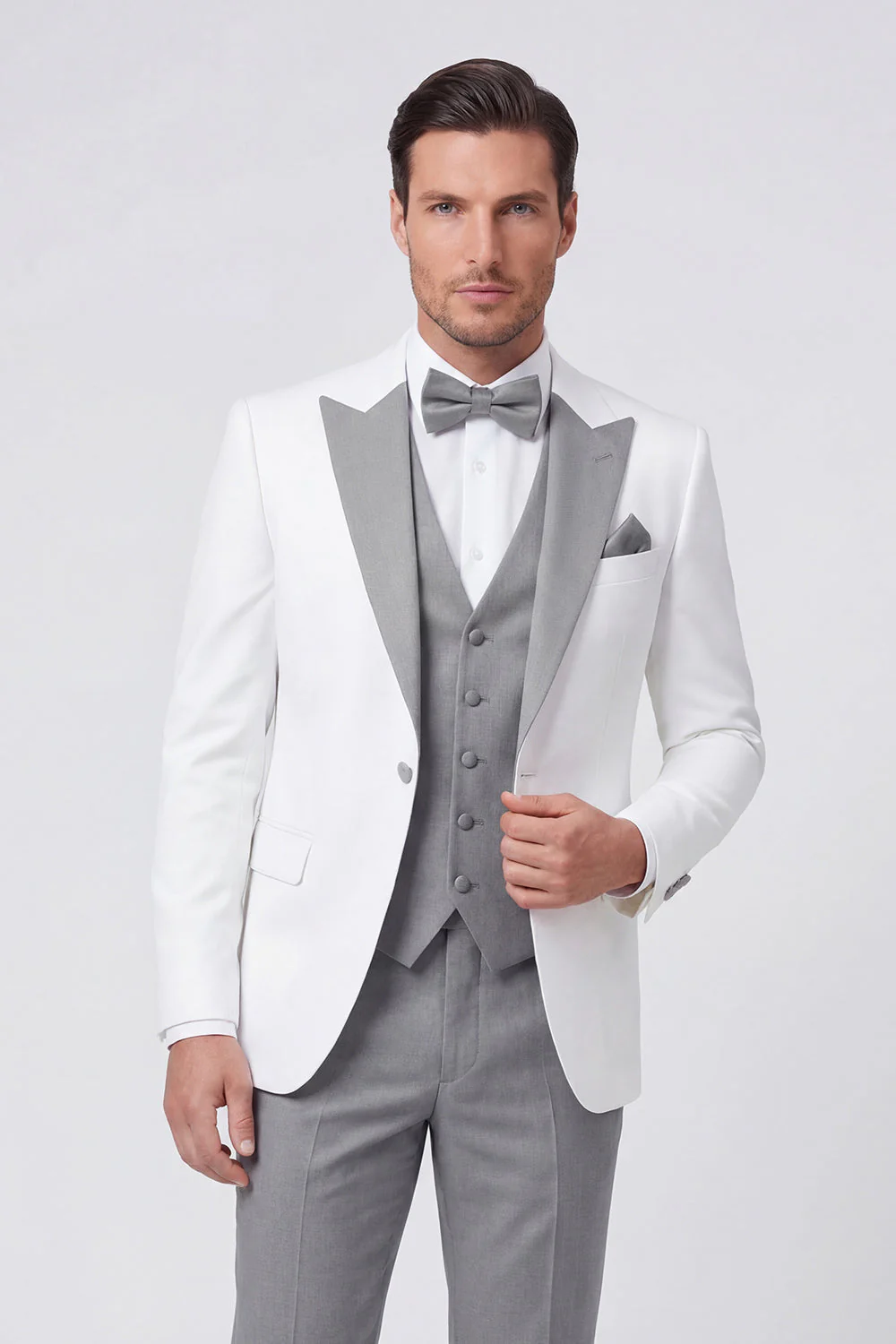 Costumes de bal de promo 3 pièces noirs à revers pointé un bouton - Image 6