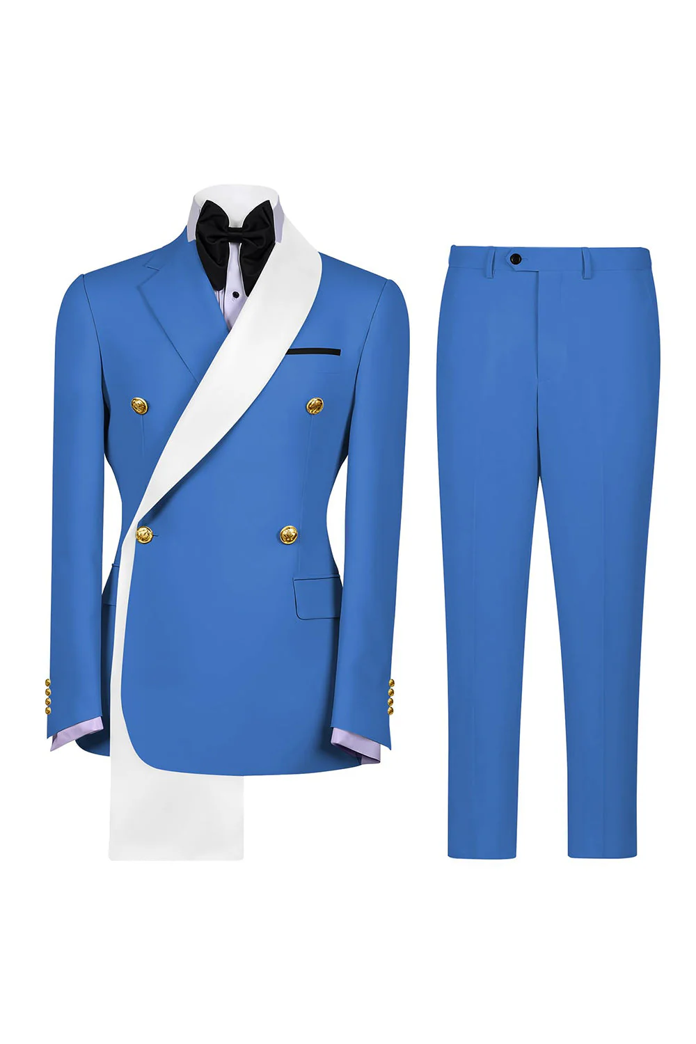 Costumes de bal double boutonnage bleus à revers en deux pièces pour hommes à boutonnage