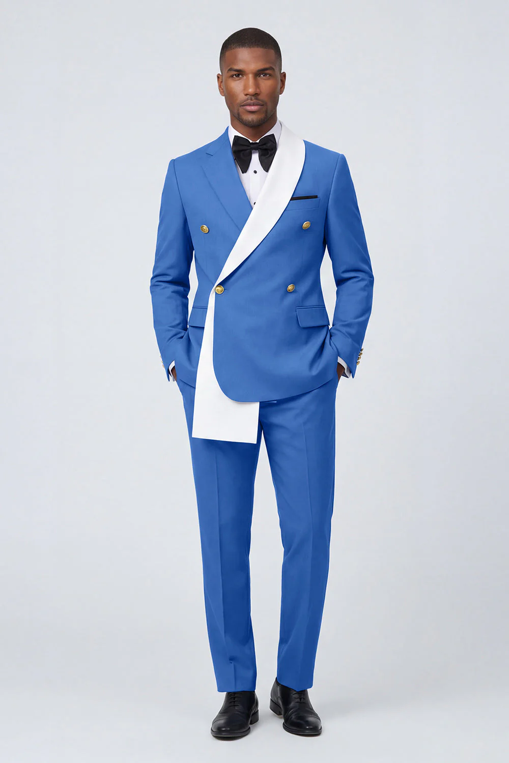 Costumes de bal double boutonnage bleus à revers en deux pièces pour hommes à boutonnage - Image 2