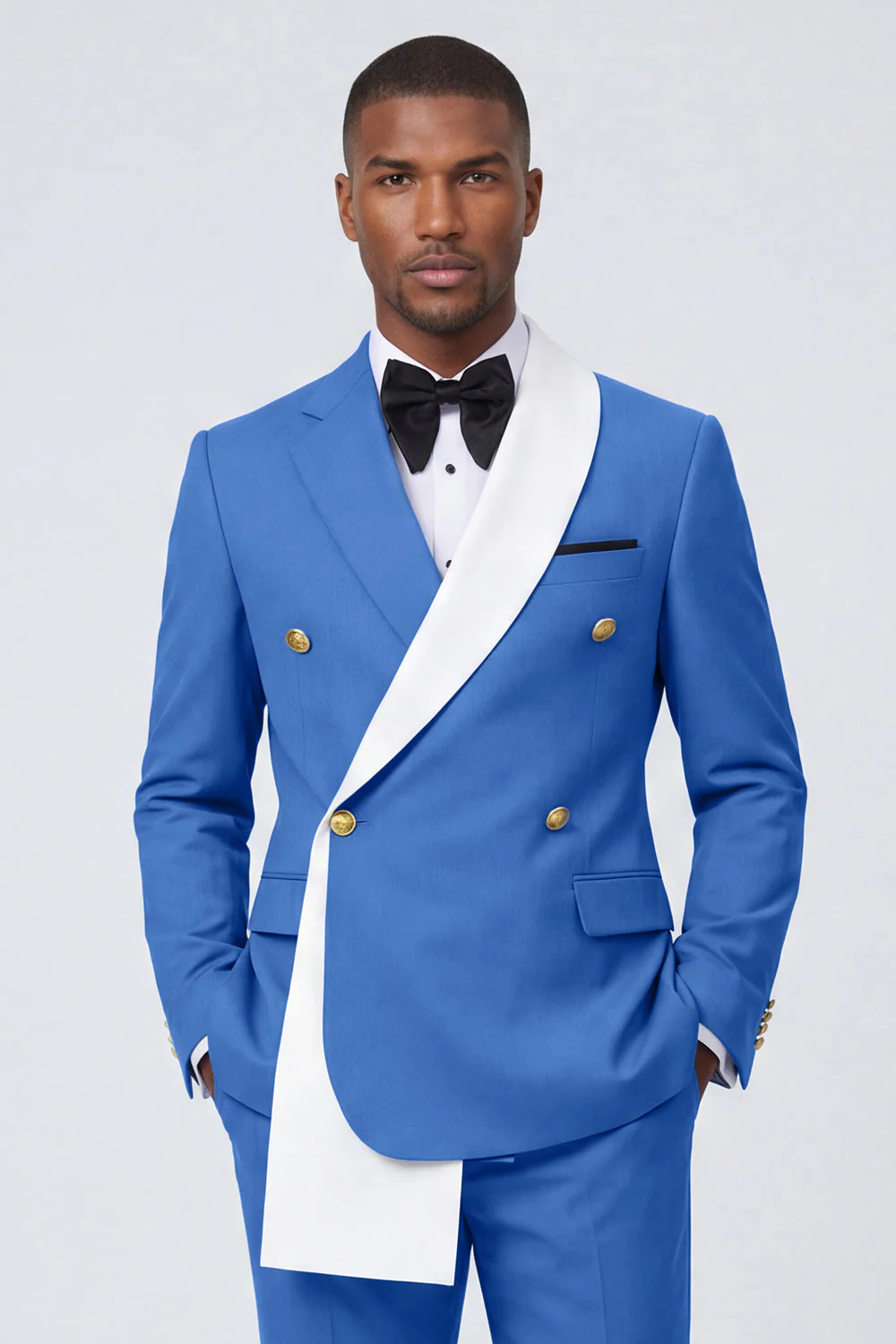 Costumes de bal double boutonnage bleus à revers en deux pièces pour hommes à boutonnage - Image 3