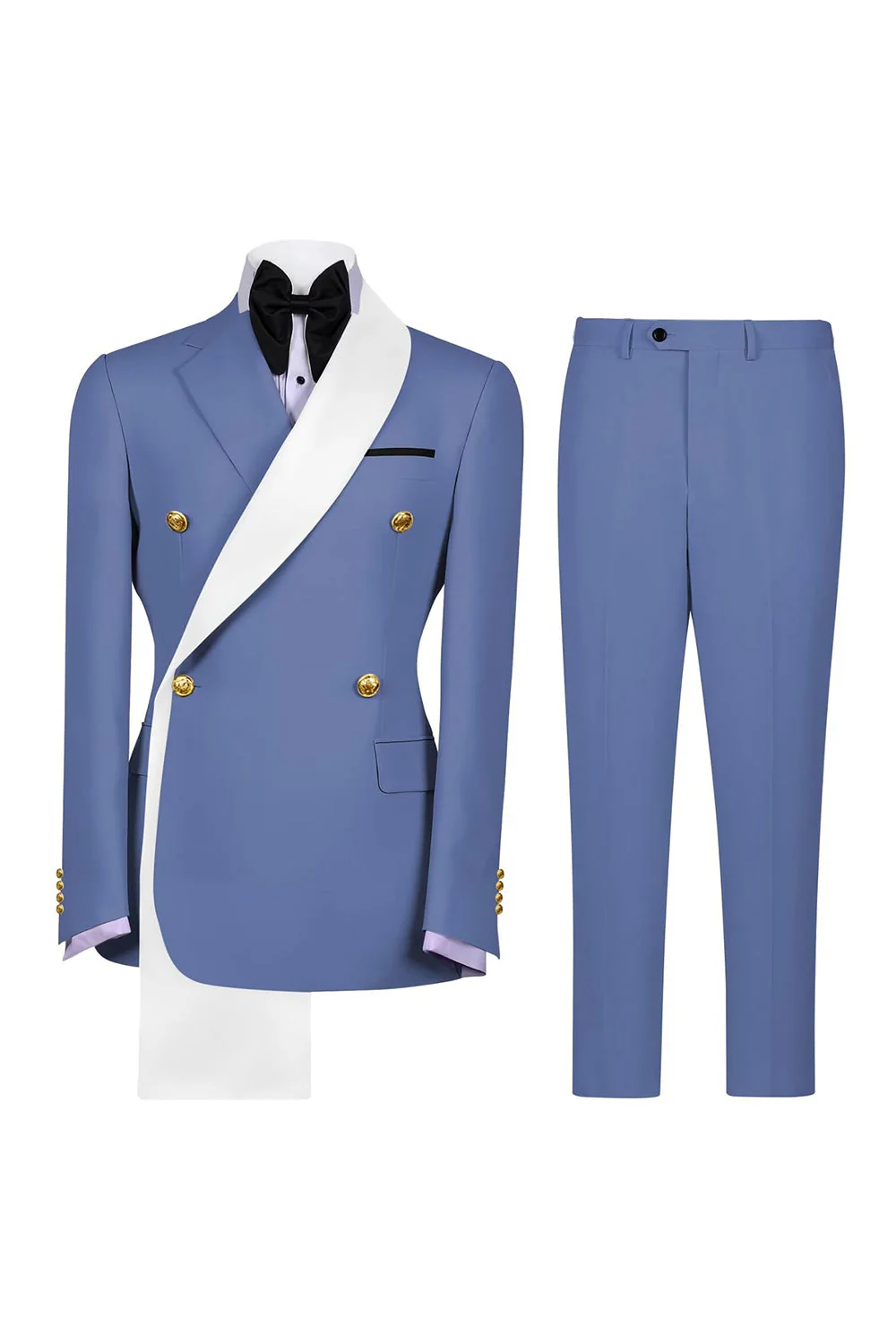 Costumes de bal double boutonnage bleus à revers en deux pièces pour hommes à boutonnage - Image 6
