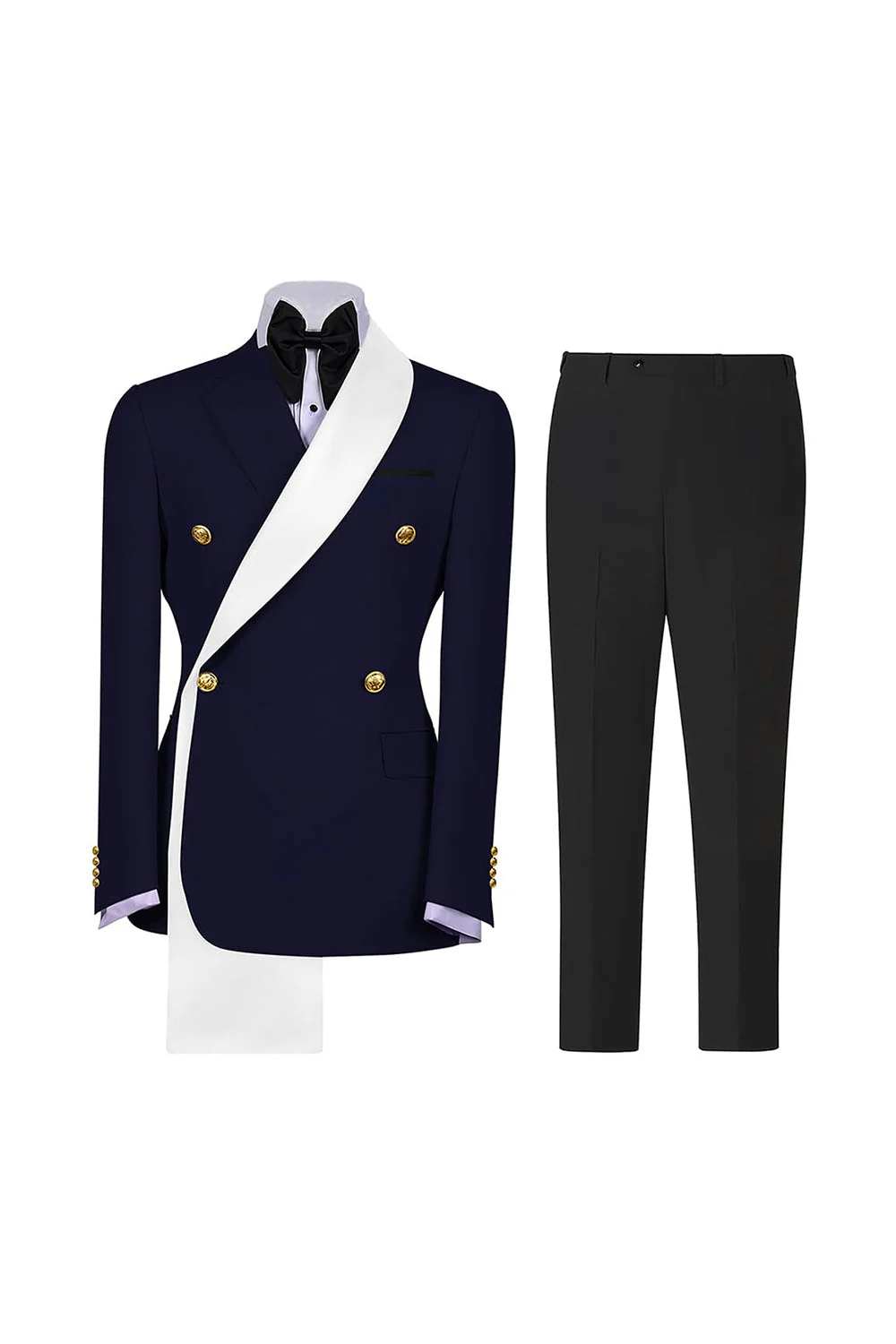 Costumes de bal double boutonnage bleus à revers en deux pièces pour hommes à boutonnage - Image 8