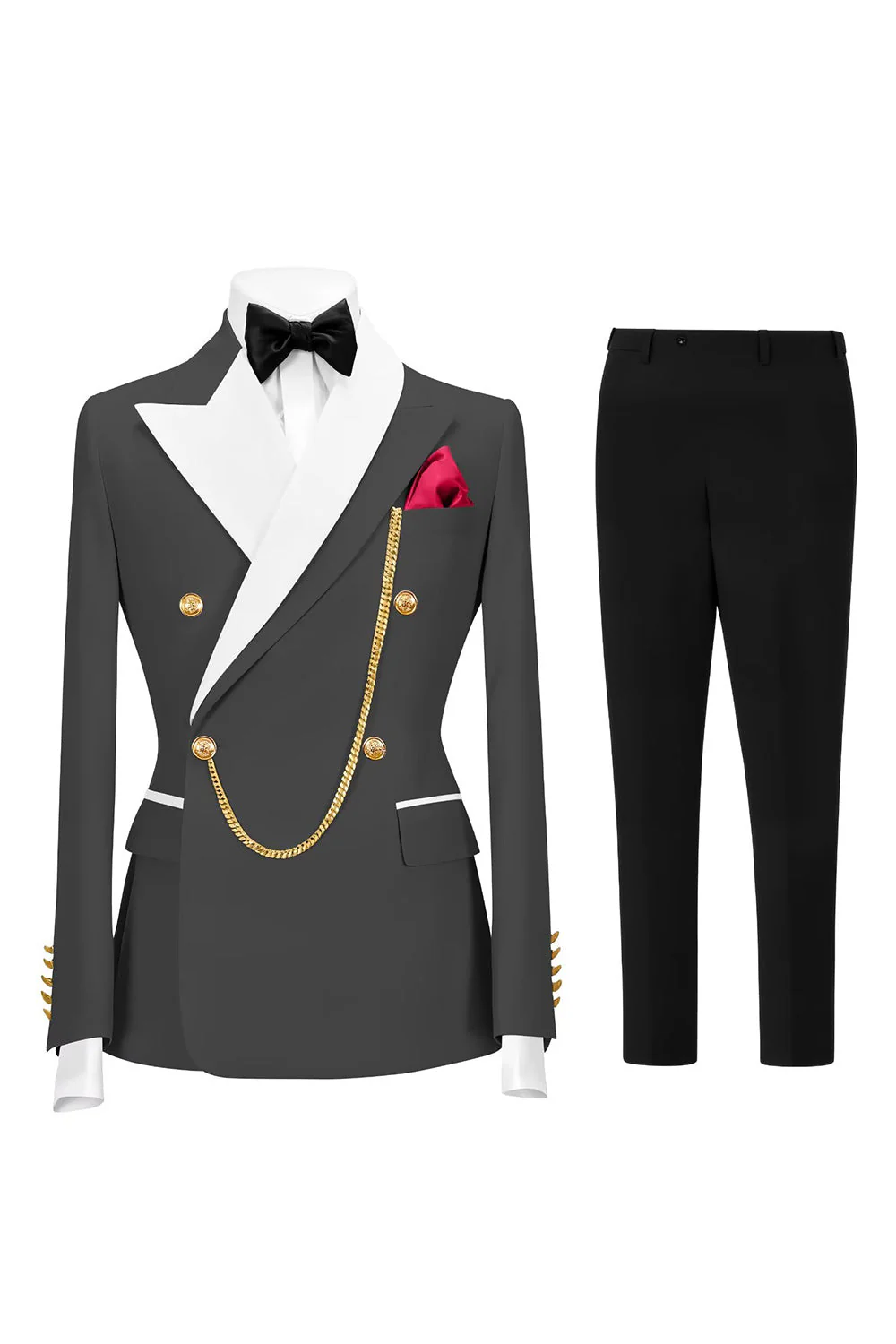 Costumes de bal double boutonnage Champagne Peak pour hommes à revers de 2 pièces - Image 10