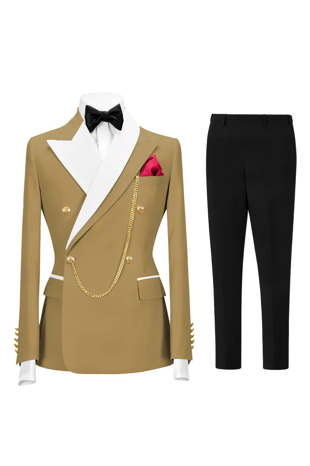Costumes de bal double boutonnage Champagne Peak pour hommes à revers de 2 pièces - Image 16