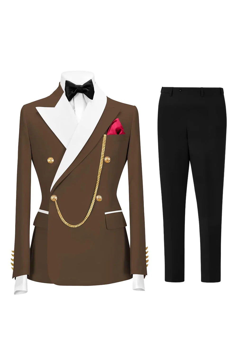 Costumes de bal double boutonnage Champagne Peak pour hommes à revers de 2 pièces - Image 7