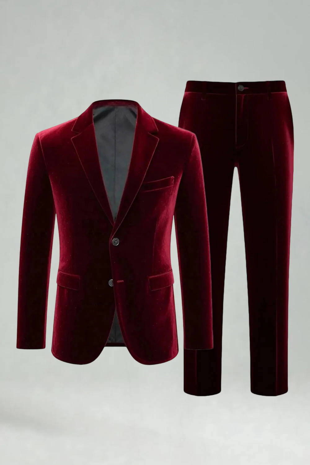 Costumes de bal en velours bourgogne 2 pièces à revers crantés pour hommes - Image 3