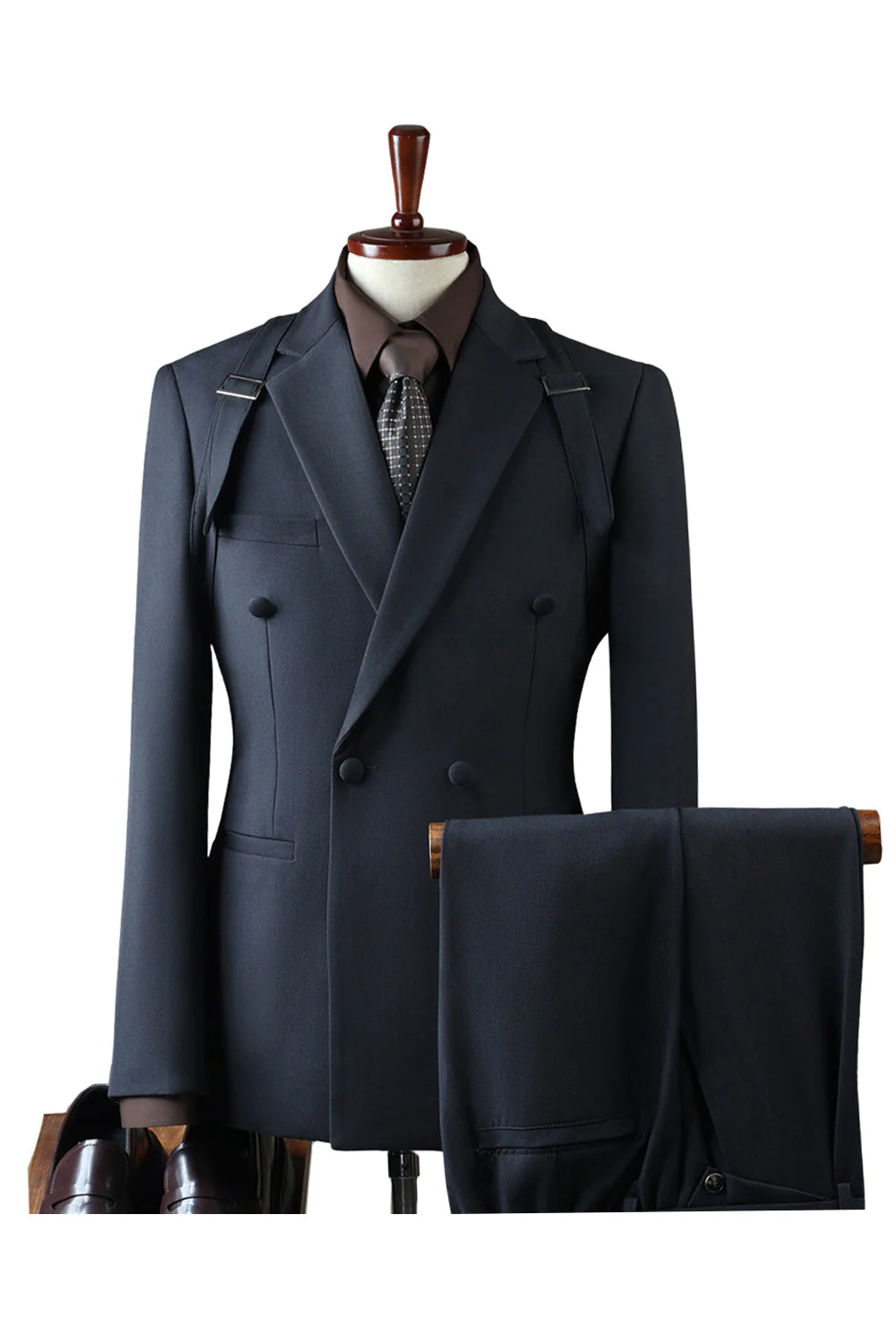 Costumes de bal gris double boutonnage à revers de deux pièces pour hommes - Image 7