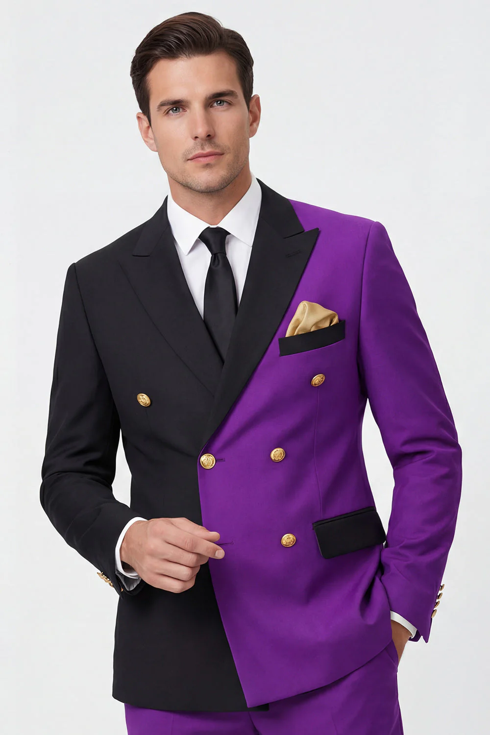 Costumes de bal masculins double boutonnage violet à revers pointé deux pièces - Image 2