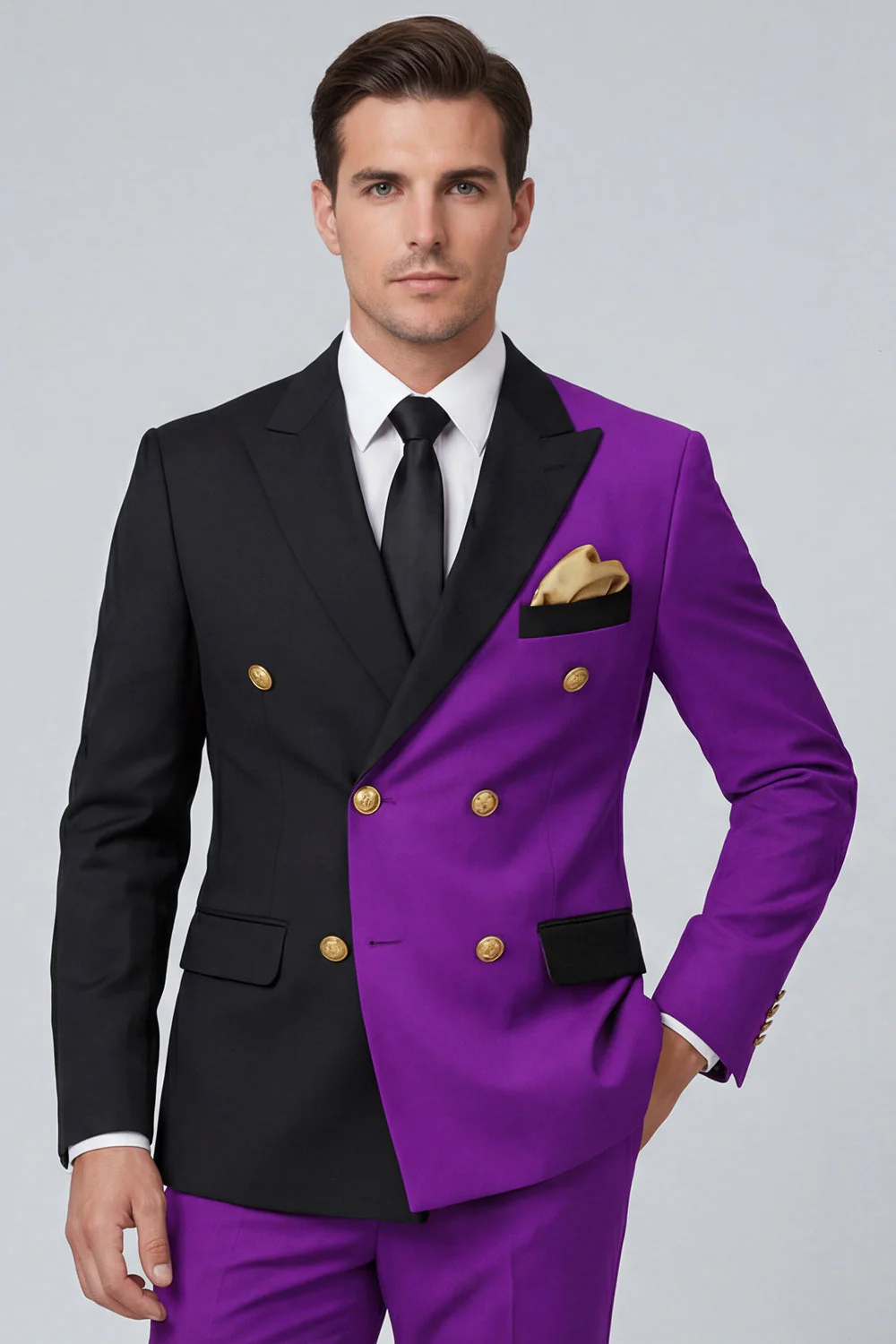 Costumes de bal masculins double boutonnage violet à revers pointé deux pièces - Image 3