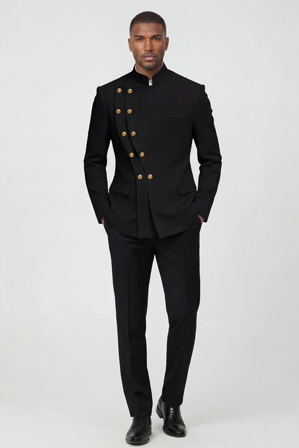 Costumes de bal noirs double boutonnage en deux pièces