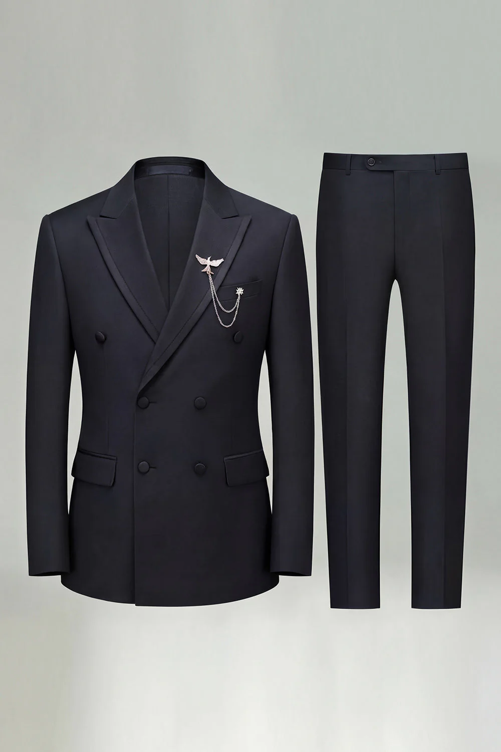 Costumes de bal noirs double boutonnage noir à revers pointu Peak 2 pièces