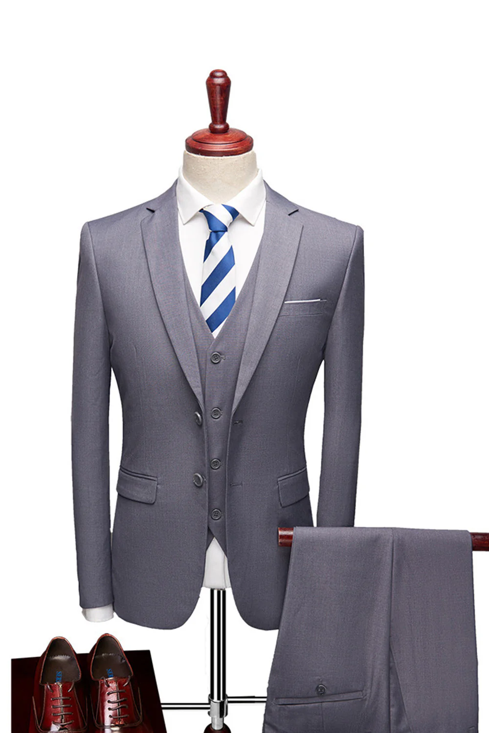 Costumes de bal pour hommes à boutons simples gris foncé en 2 pièces - Image 12