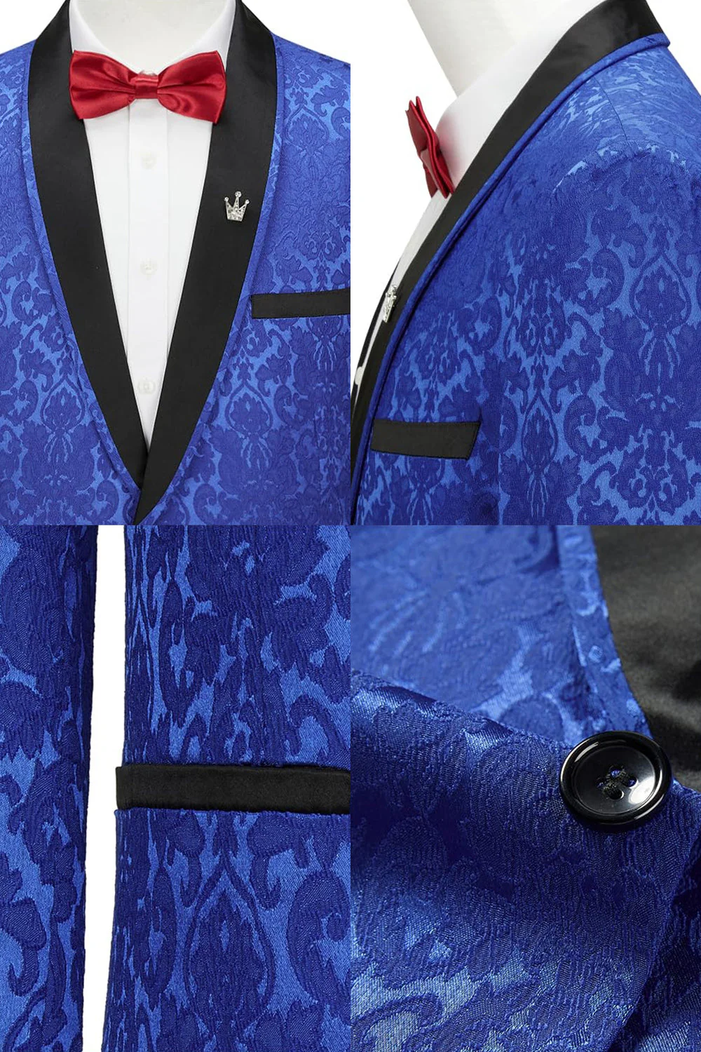 Costumes de bal pour hommes à motif de bal en châle bleu royal en deux pièces à un bouton, imprimés à un bouton - Image 4