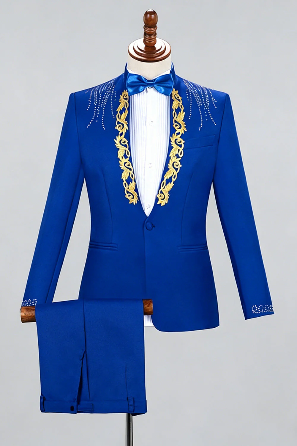 Costumes de bal pour hommes à revers en châle noir à un bouton, perles - Image 4