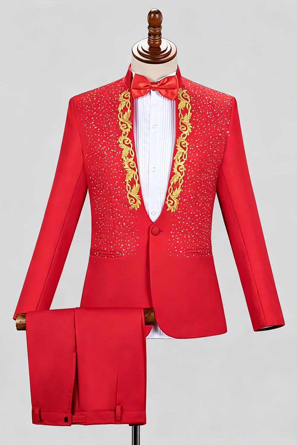 Costumes de bal pour hommes à revers en châle noir à un bouton, perles - Image 6