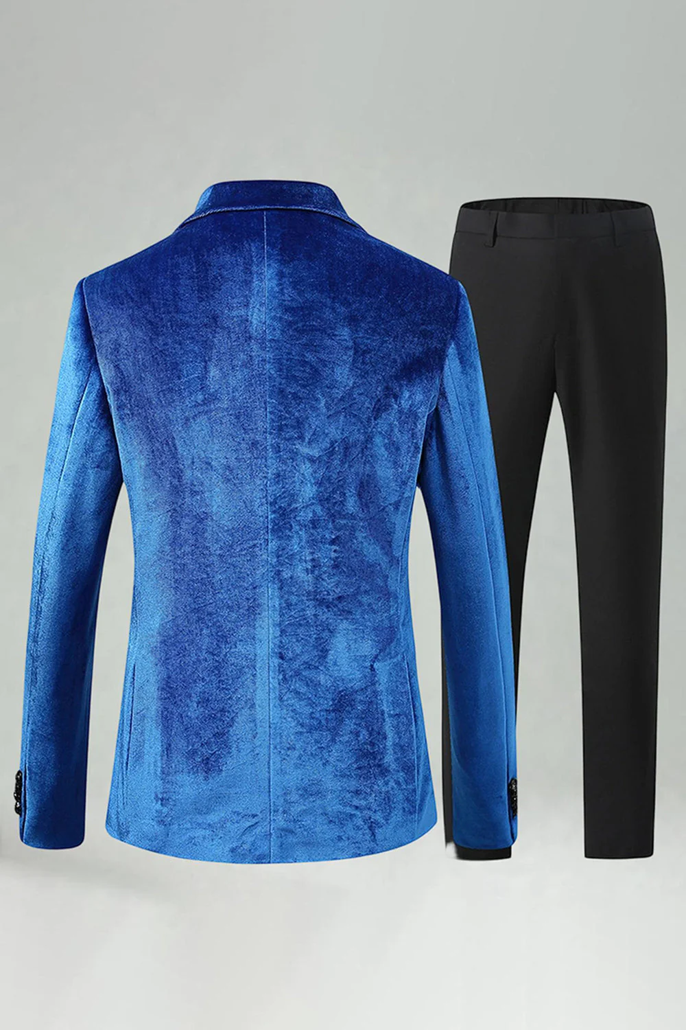 Costumes de bal pour hommes bleu royal en velours cranté à revers - Image 2