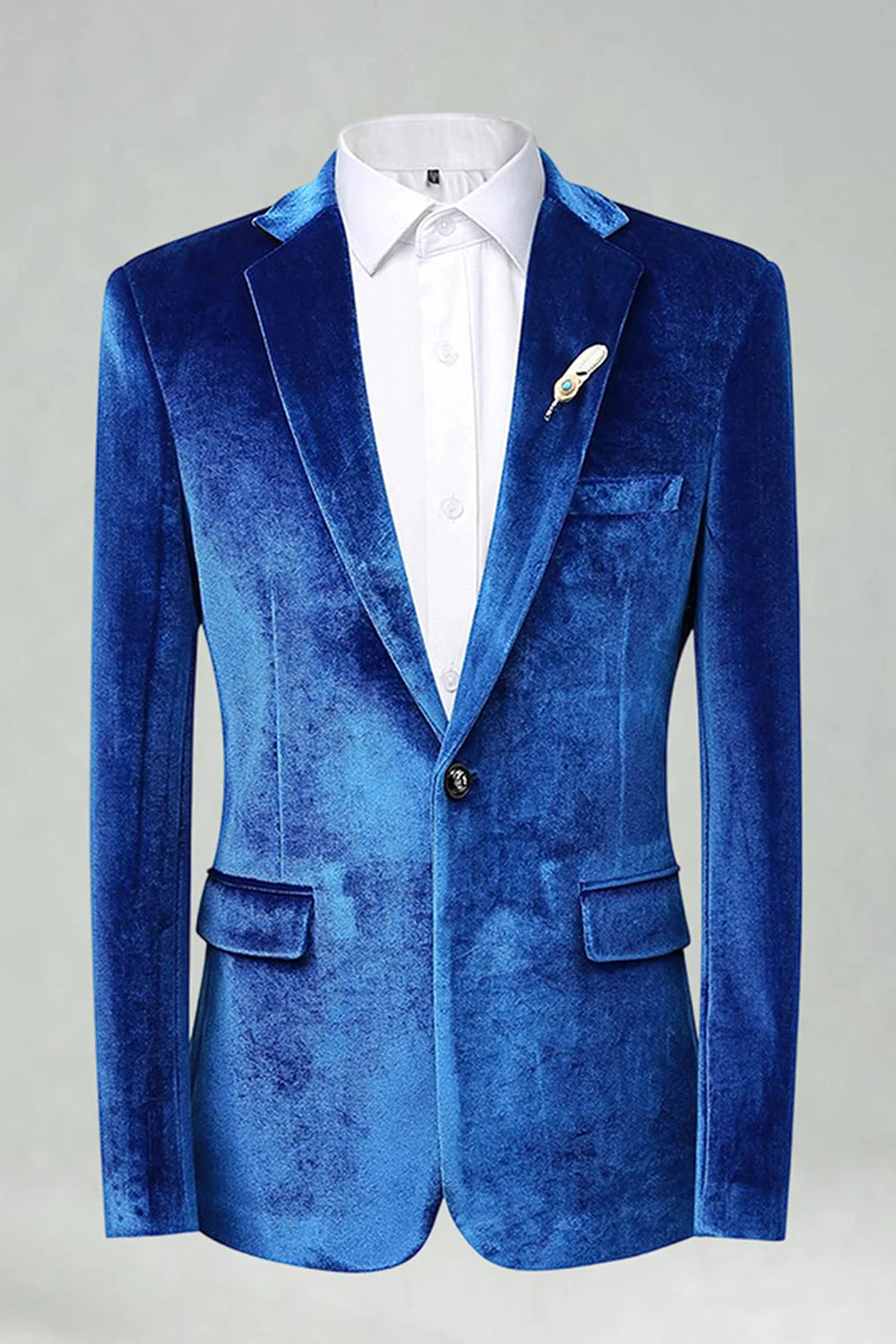 Costumes de bal pour hommes bleu royal en velours cranté à revers - Image 3