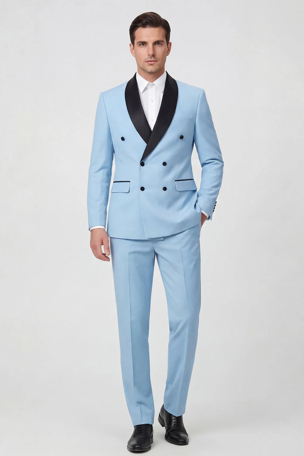 Costumes de bal pour hommes double boutonnage bleu clair en châle double boutonnage - Image 2