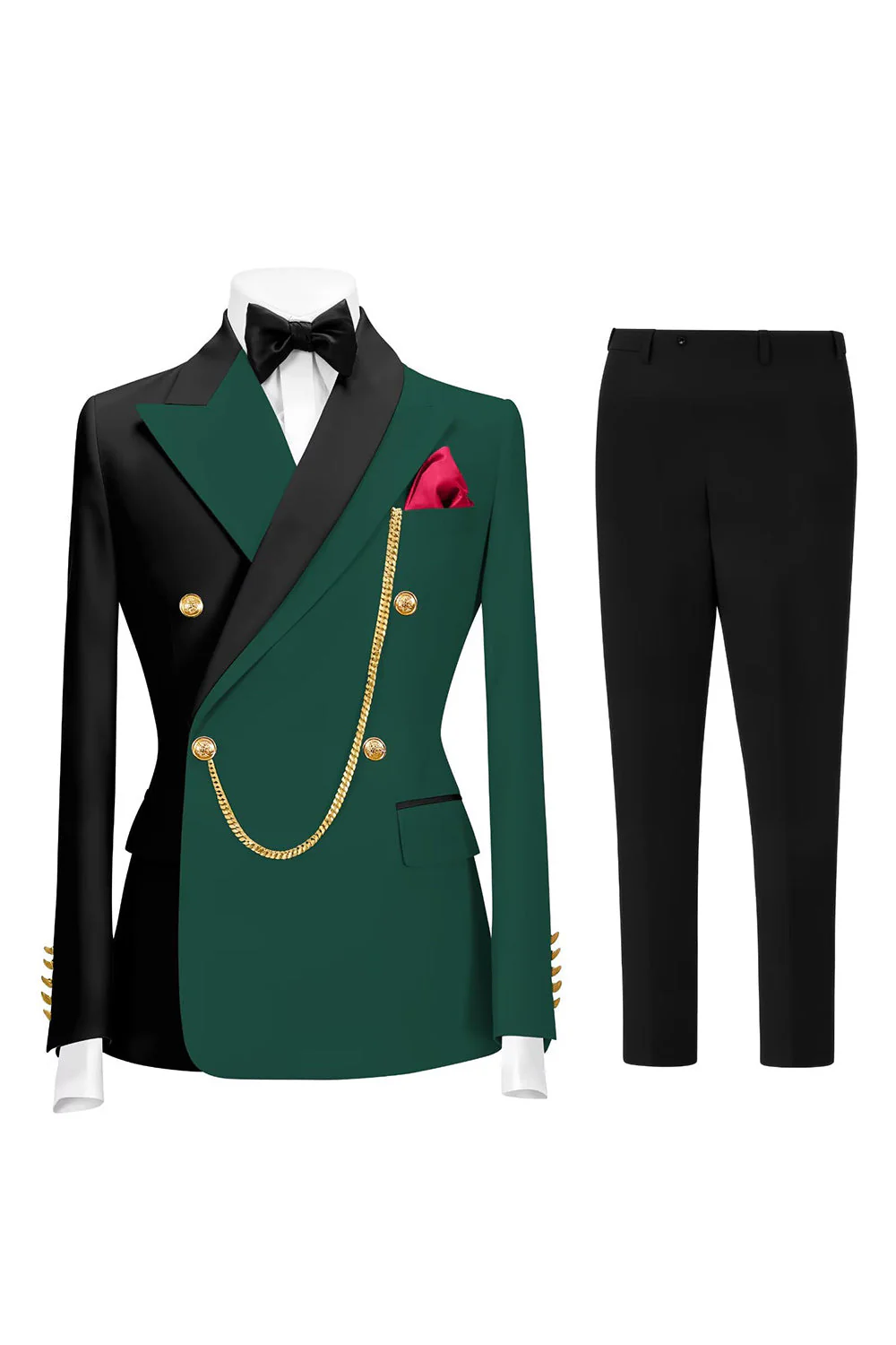 Costumes de bal pour hommes double boutonnage vert foncé en revers pointé