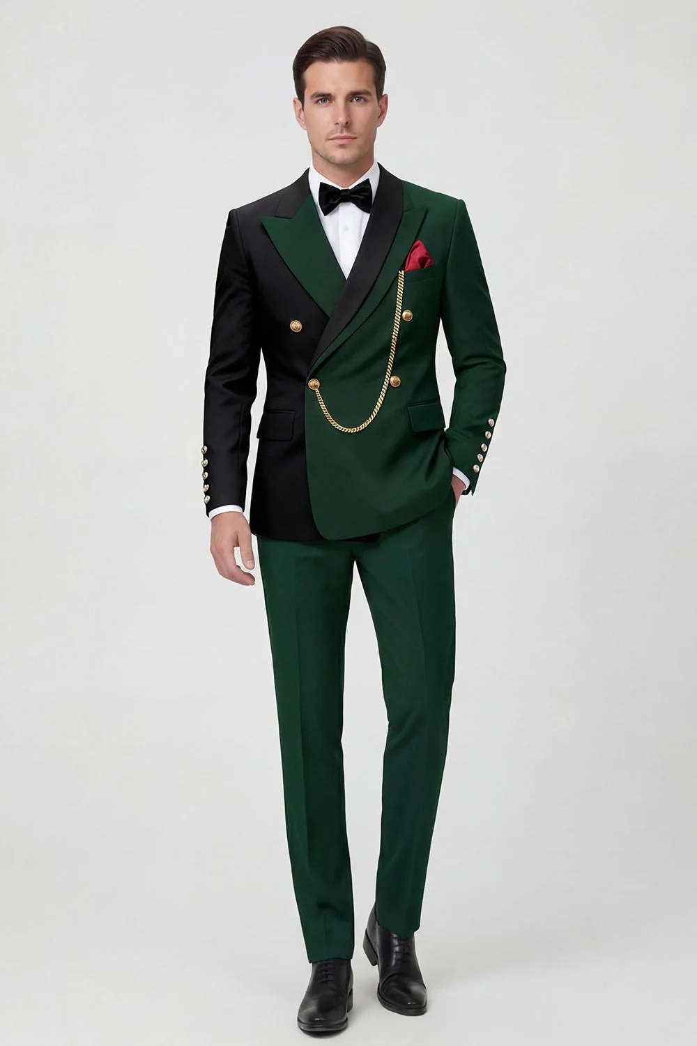 Costumes de bal pour hommes double boutonnage vert foncé en revers pointé - Image 2