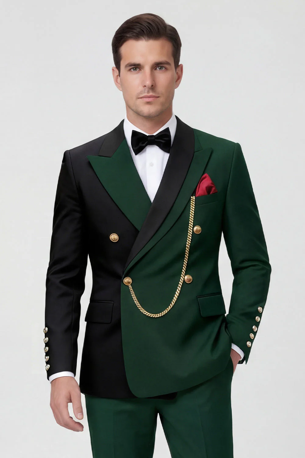 Costumes de bal pour hommes double boutonnage vert foncé en revers pointé - Image 3