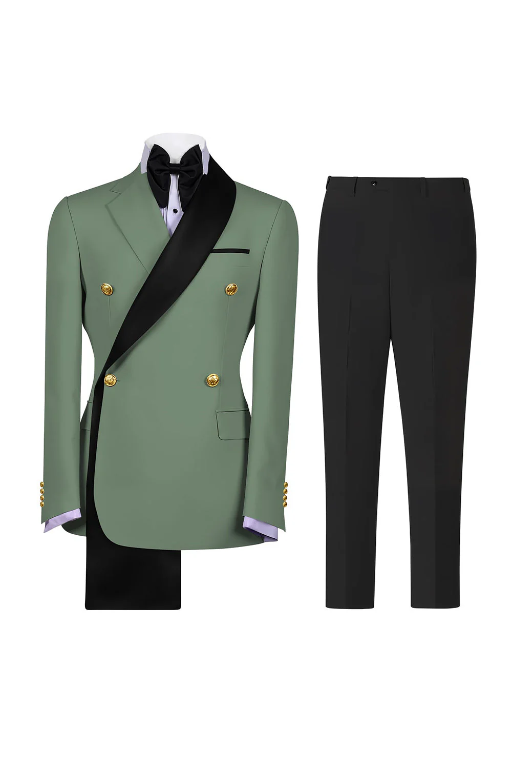 Costumes de bal pour hommes double boutonnage vert sauge à revers à encoche - Image 3