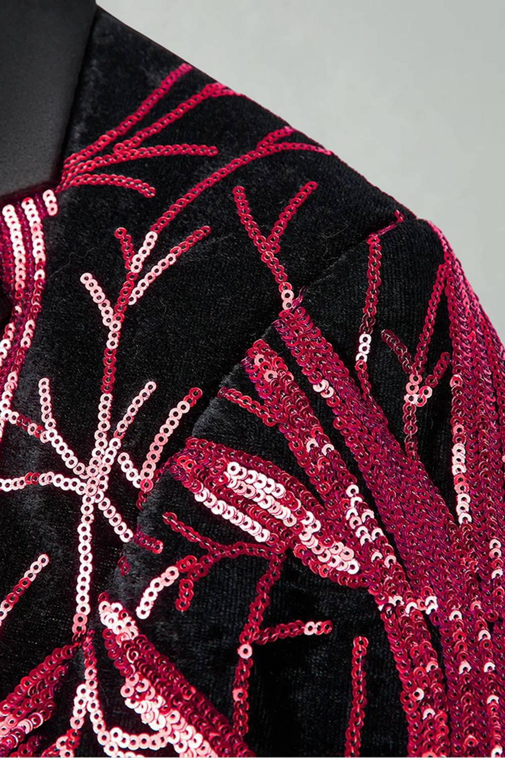 Costumes de bal pour hommes en 2 pièces en paillettes rouge foncé à paillettes - Image 9