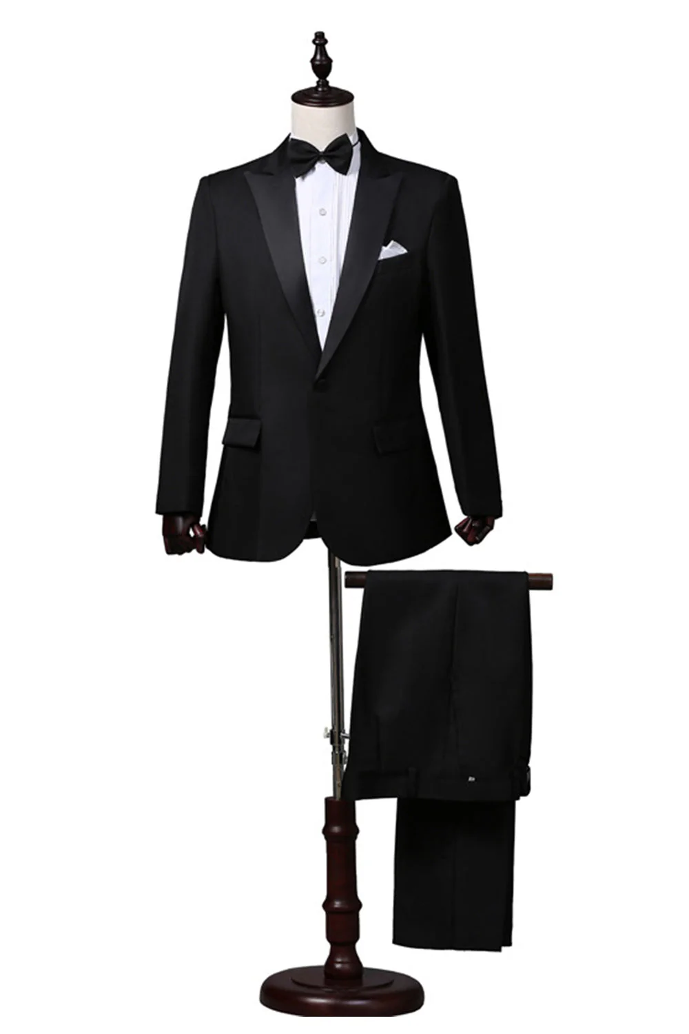 Costumes de bal pour hommes en 2 pièces noirs à revers pointu un bouton - Image 8